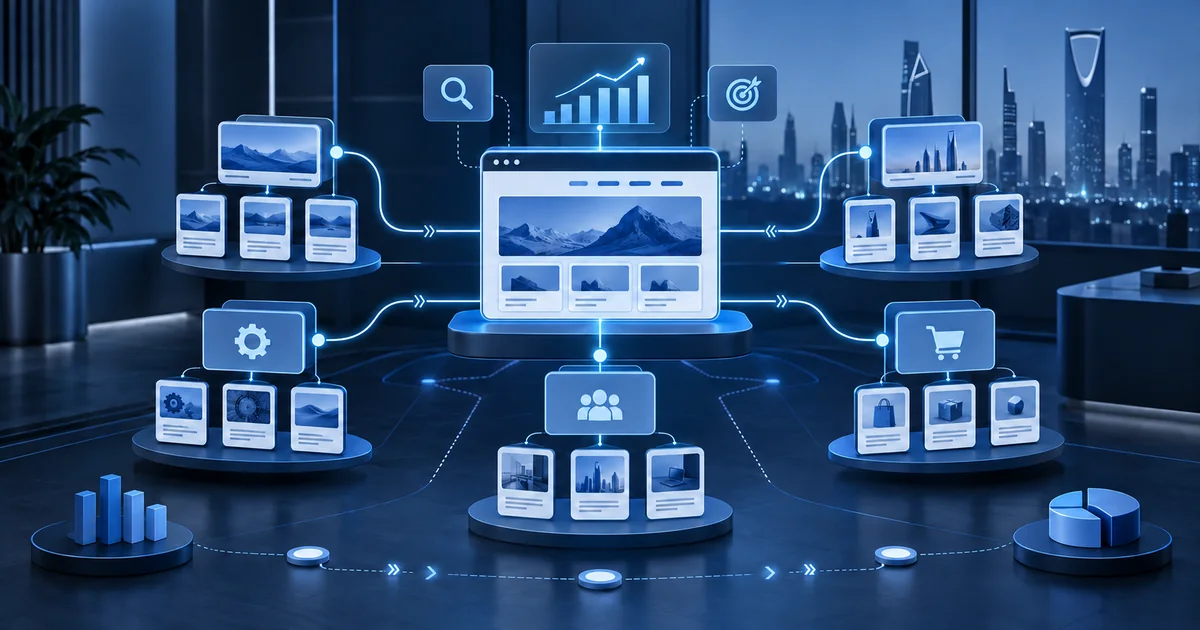 خريطة زرقاء لعناقيد الكلمات المفتاحية وصفحات الموقع ذات الملكية الواضحة