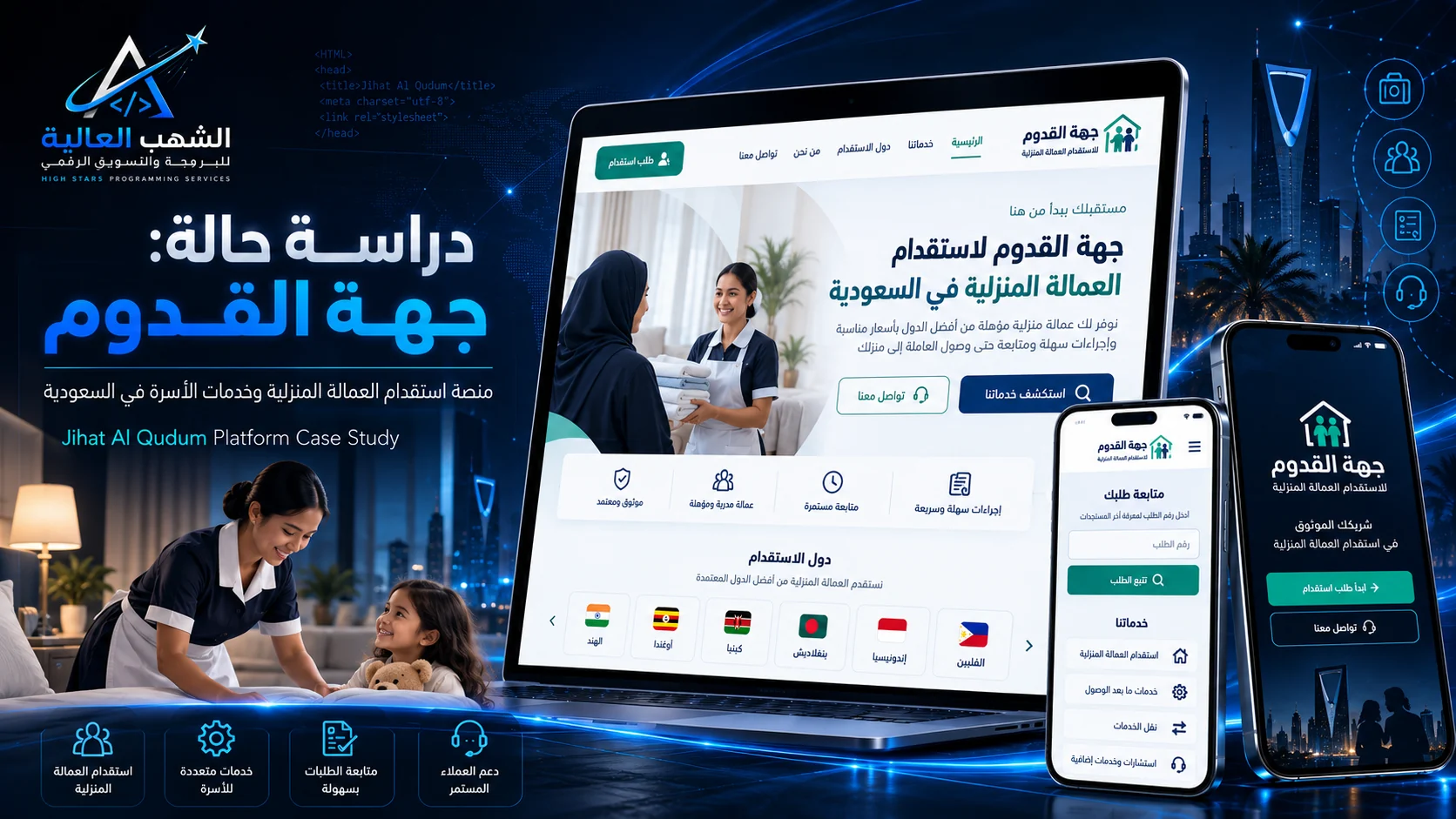 Desktop view of the Jihah Al-Qudum recruitment and workforce management platform