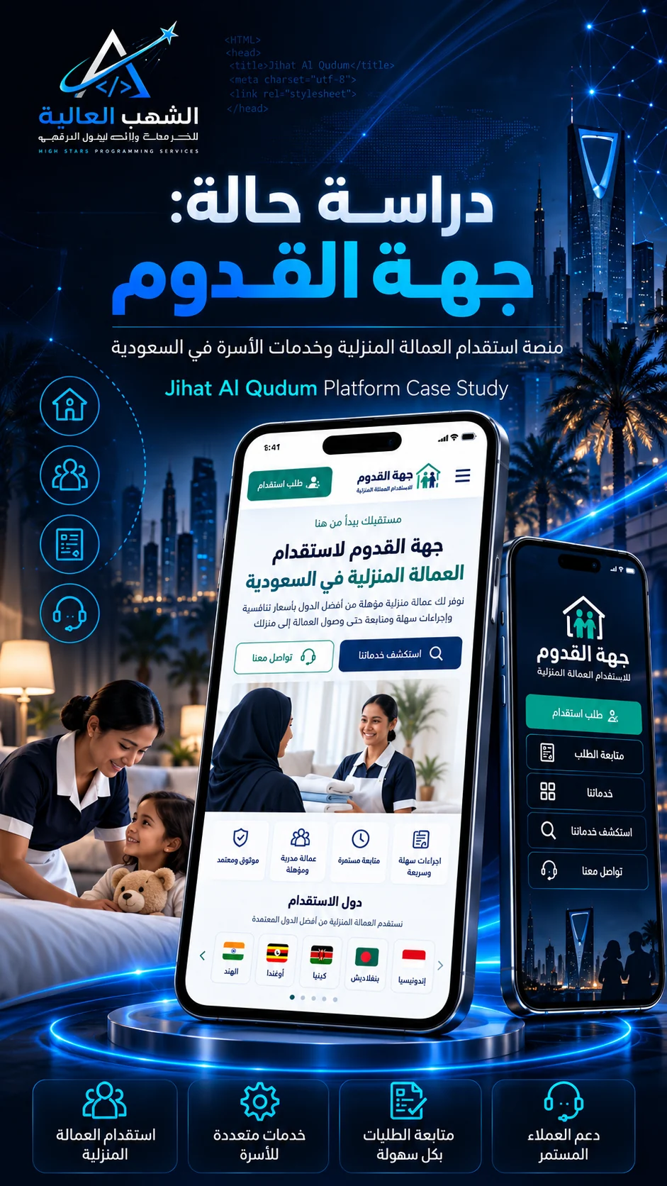 Mobile view of the Jihah Al-Qudum recruitment and workforce management platform