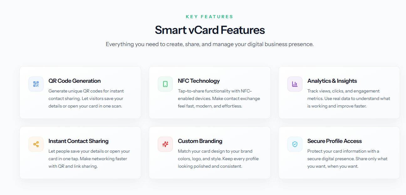 قسم مزايا بطاقة vCard الذكية